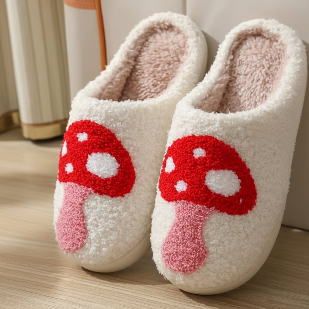 Soft Fuzzy Slippers Cute Mushroom Memory Foam Insole