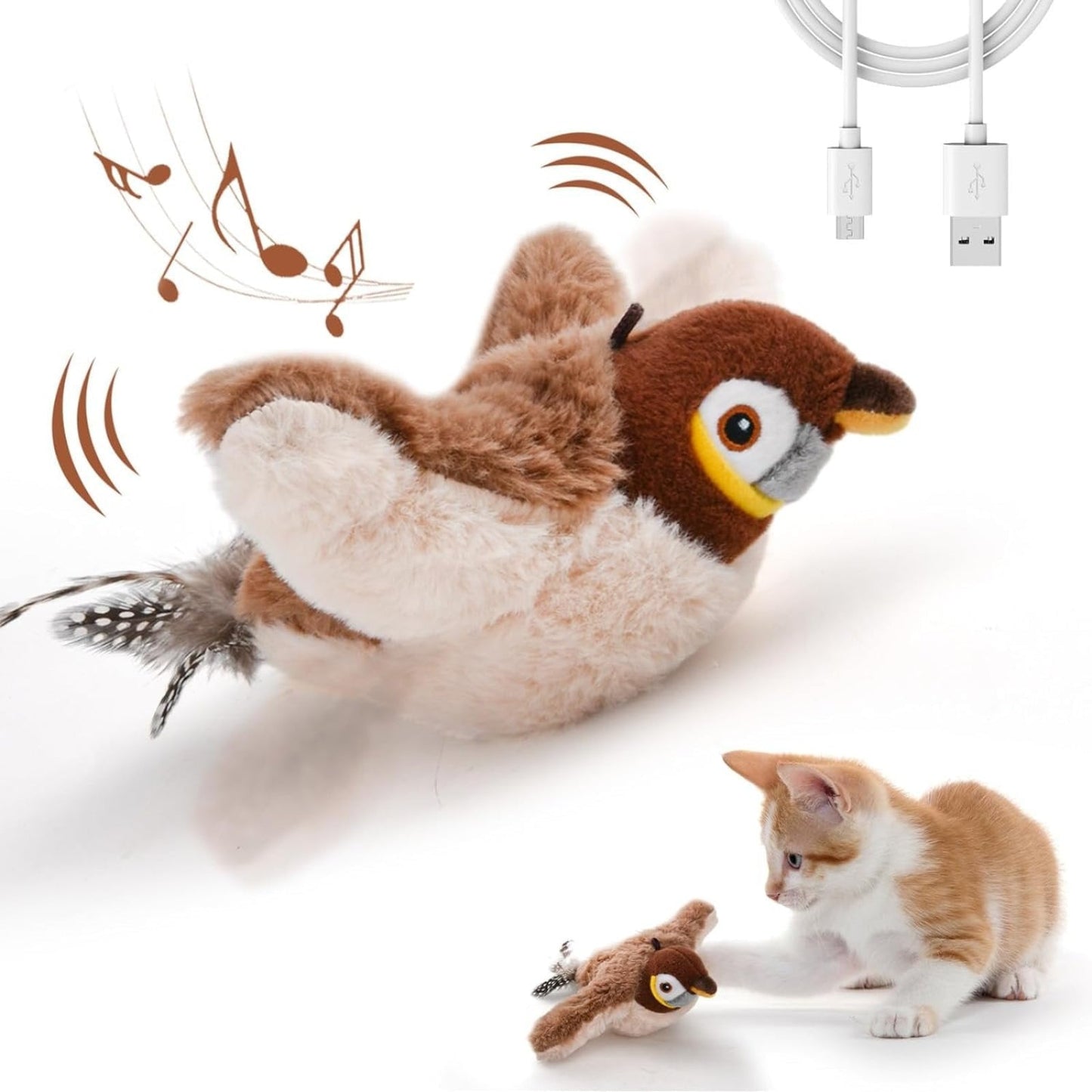 Fun Feather Teaser Cat Toy with Realistic Bird Sounds