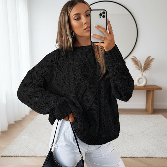 Soft Oversized Women's Cable Knit Sweater - SweetyGem