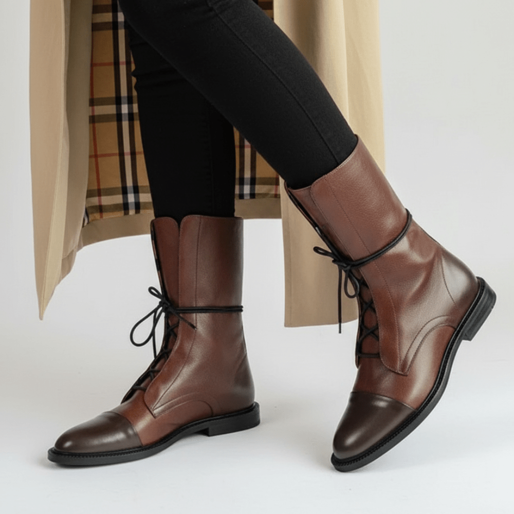 Elegant Low Heel Leather Boots for Women - SweetyGem