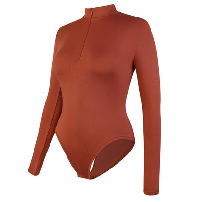 Mock Neck Zipper Long Sleeve Shapewear