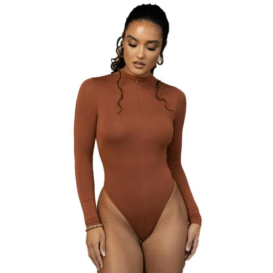 Mock Neck Zipper Long Sleeve Shapewear