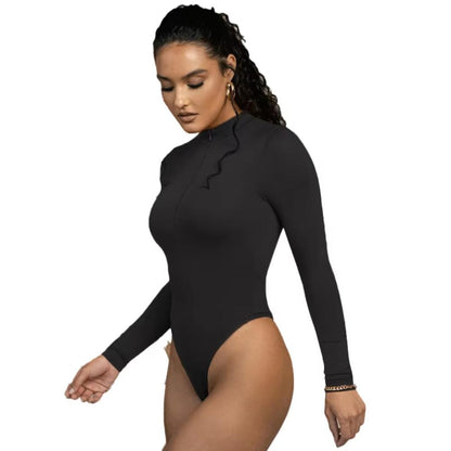 Mock Neck Zipper Long Sleeve Shapewear