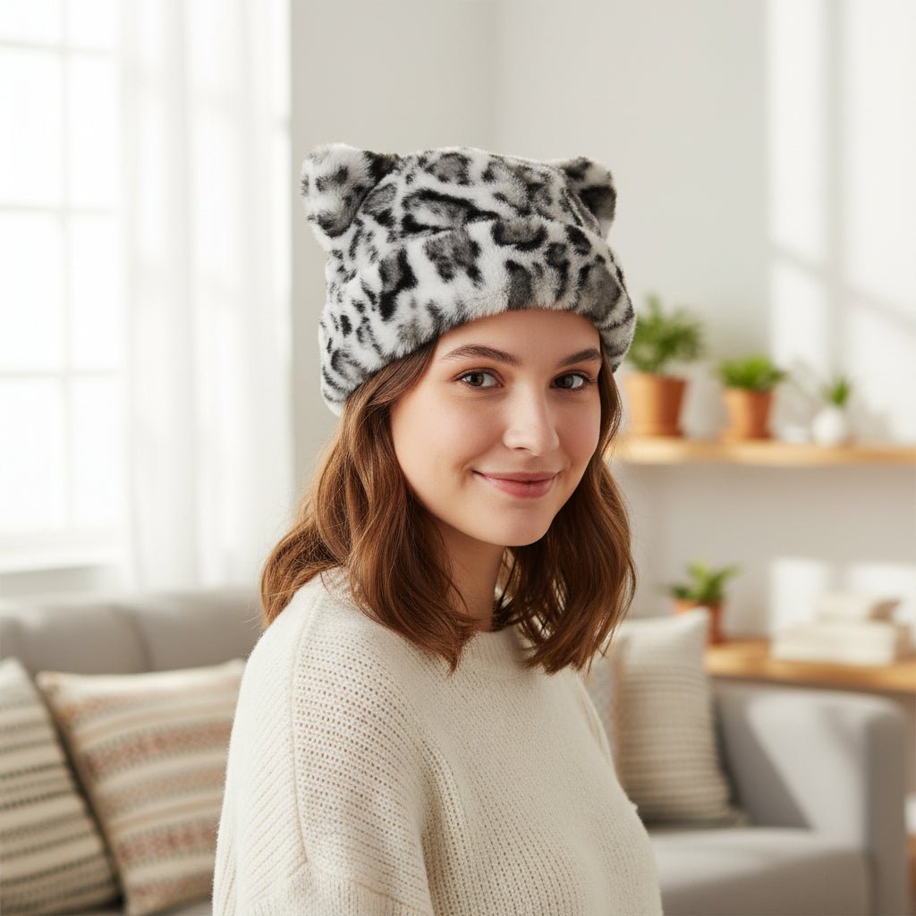 Soft Leopard Knit Winter Beanie Hat for Women
