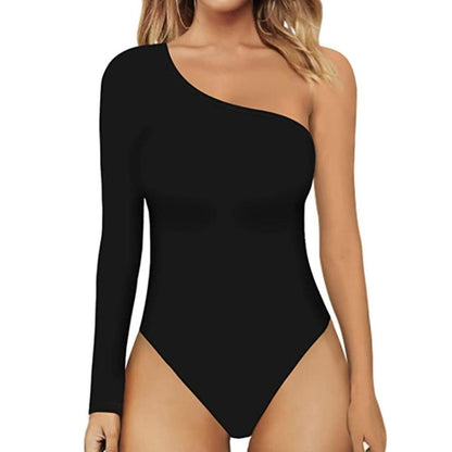 One Shoulder Long Sleeve Tank Top Body Suit