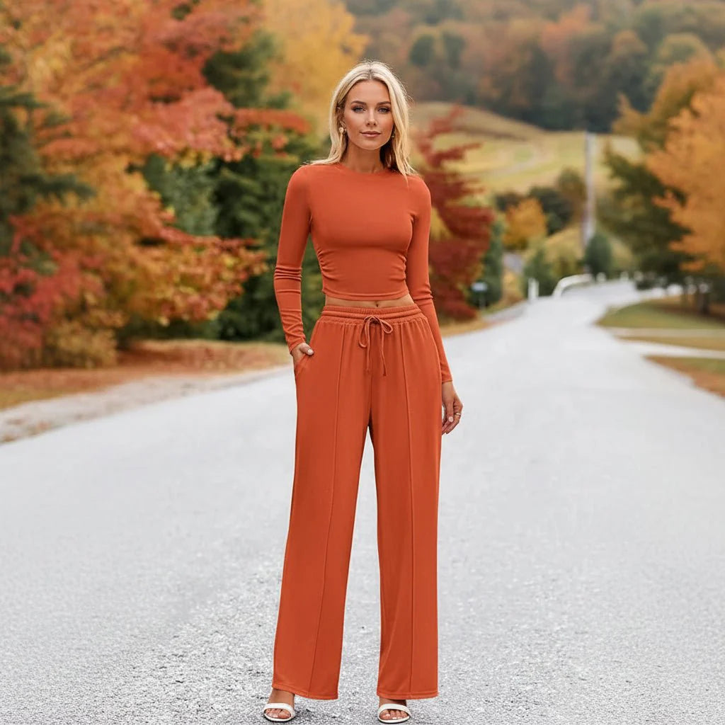 Comfy Palazzo Pants Set with Long Sleeve Top Loungewear