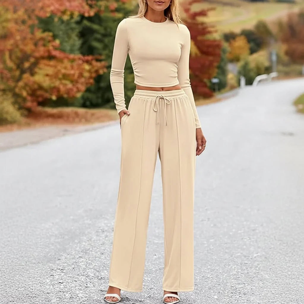 Comfy Palazzo Pants Set with Long Sleeve Top Loungewear