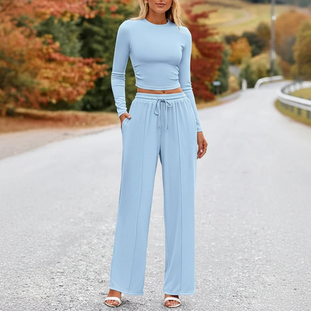 Comfy Palazzo Pants Set with Long Sleeve Top Loungewear