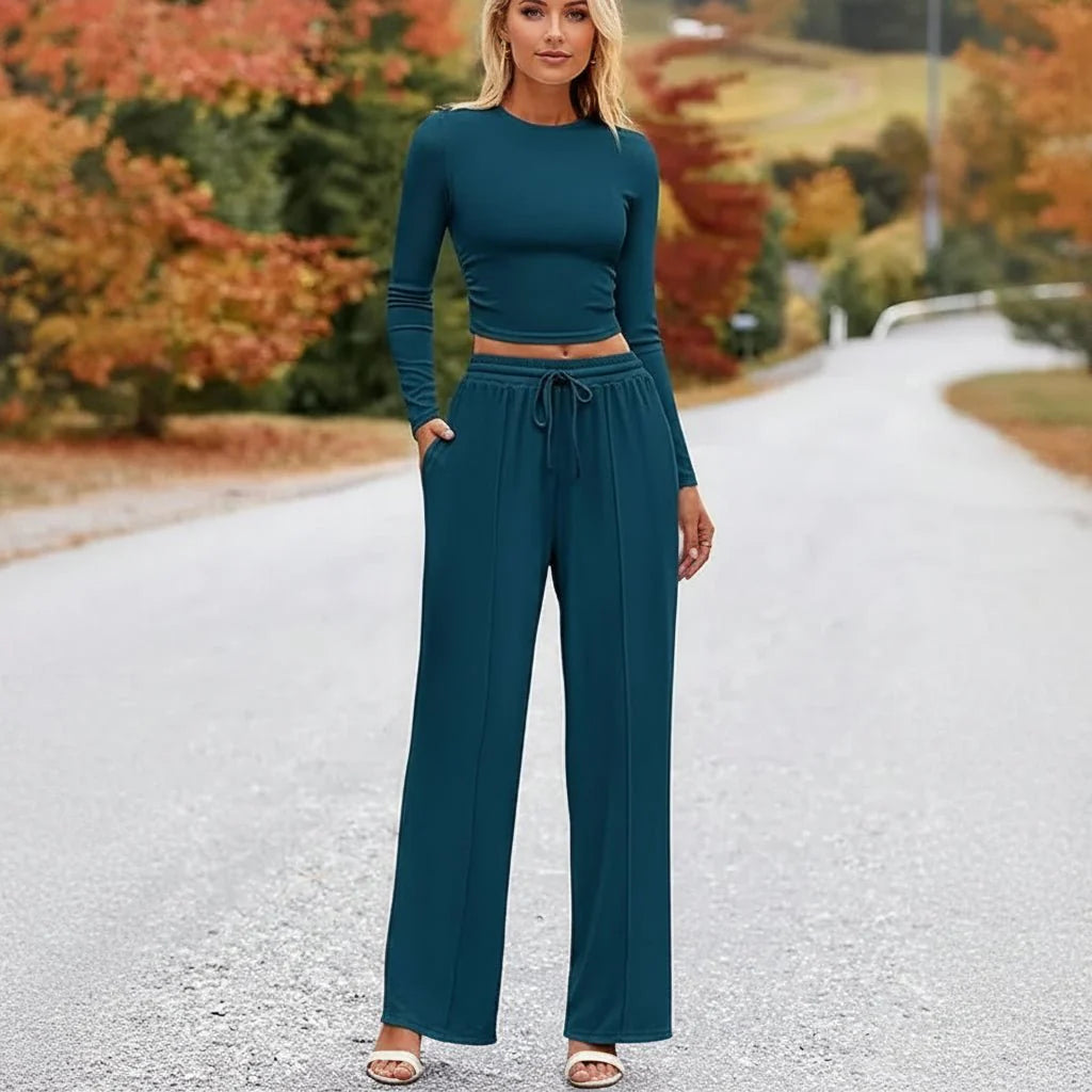 Comfy Palazzo Pants Set with Long Sleeve Top Loungewear