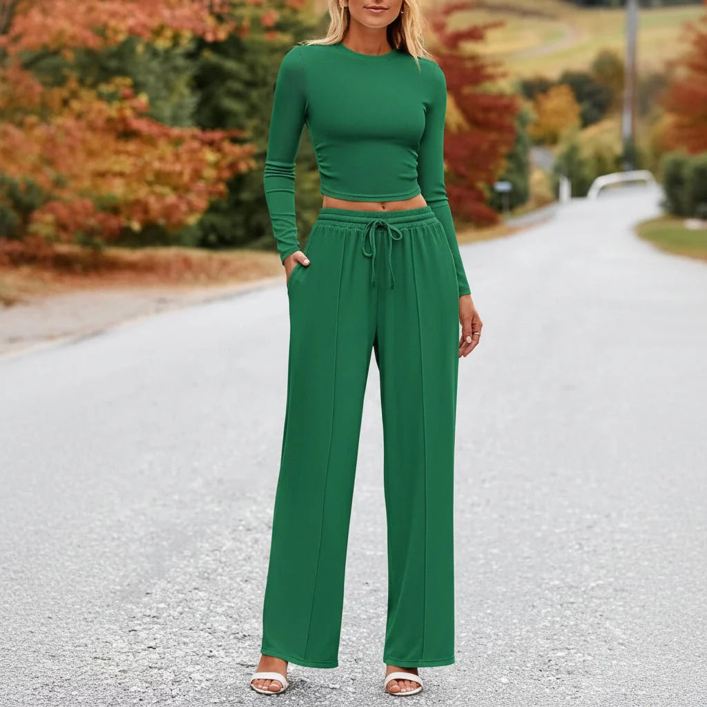Comfy Palazzo Pants Set with Long Sleeve Top Loungewear