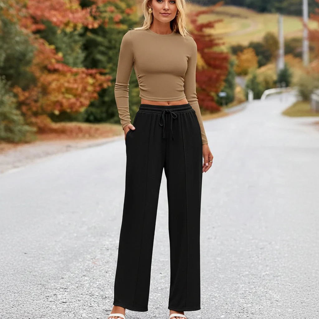 Comfy Palazzo Pants Set with Long Sleeve Top Loungewear