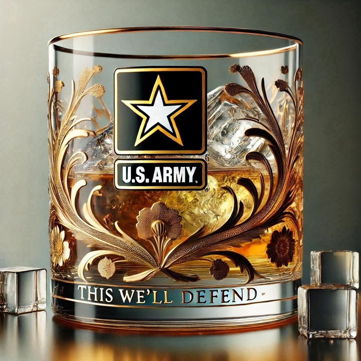 Patriotic Engraved Whiskey Glass Military Logo