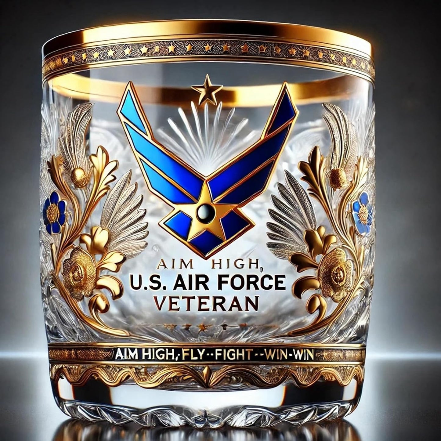 Patriotic Engraved Whiskey Glass Military Logo