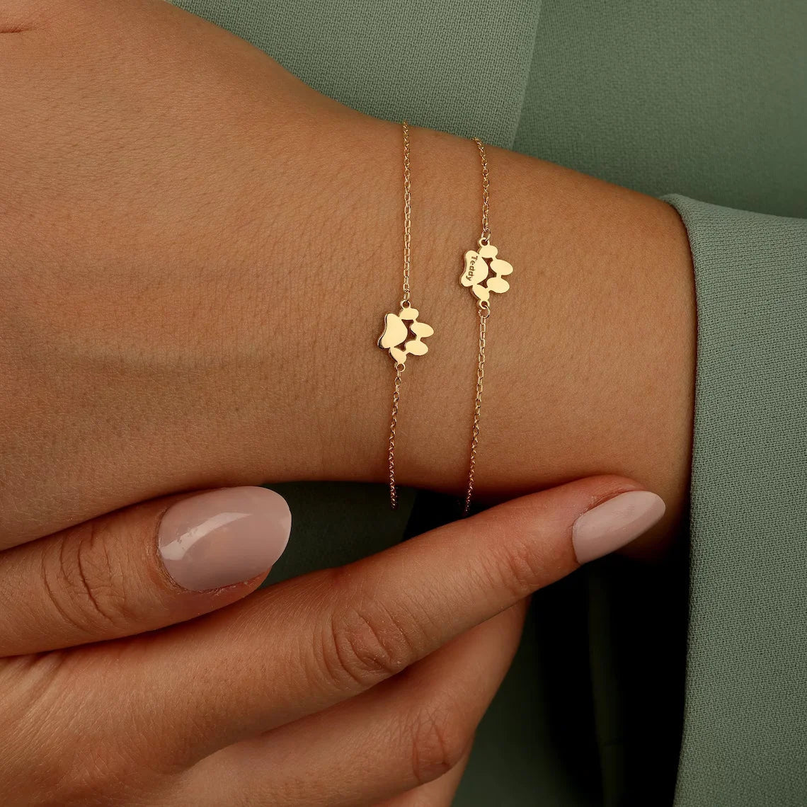 Customizable Pet Print Sterling Silver Gold Bar Bracelet