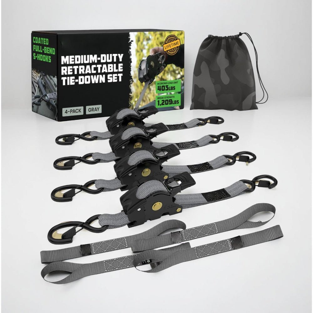 Strong Adjustable Ratchet Tie Down Straps 20ft Hooks Set