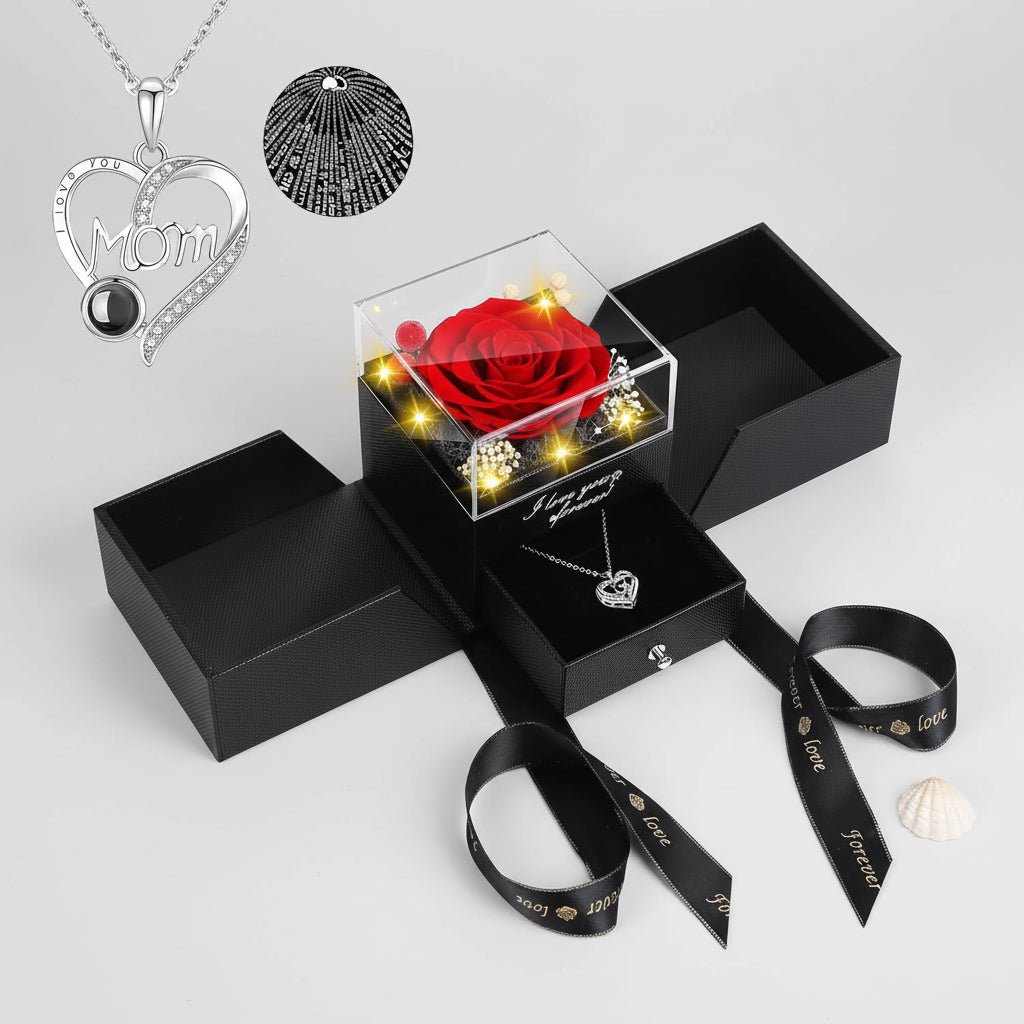 Eternal Love Rose LED Heart Pendant Necklace