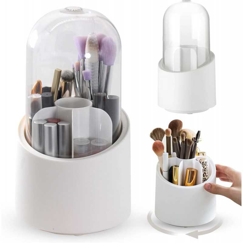 Rotating Makeup Brush Cosmetics Holder with Lid