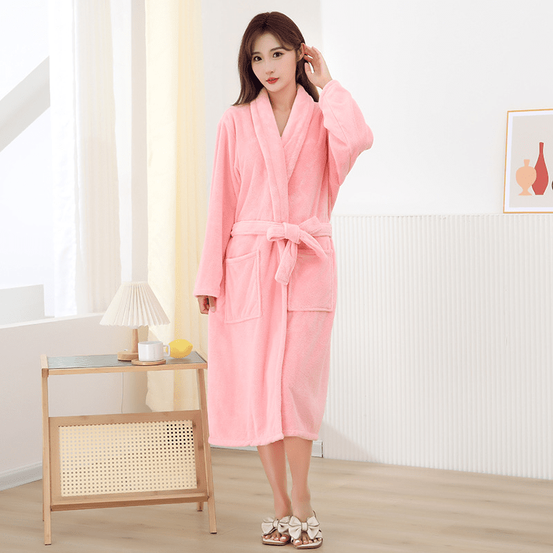 Soft Fleece Hooded Bathrobe for Women with Pockets - SweetyGem