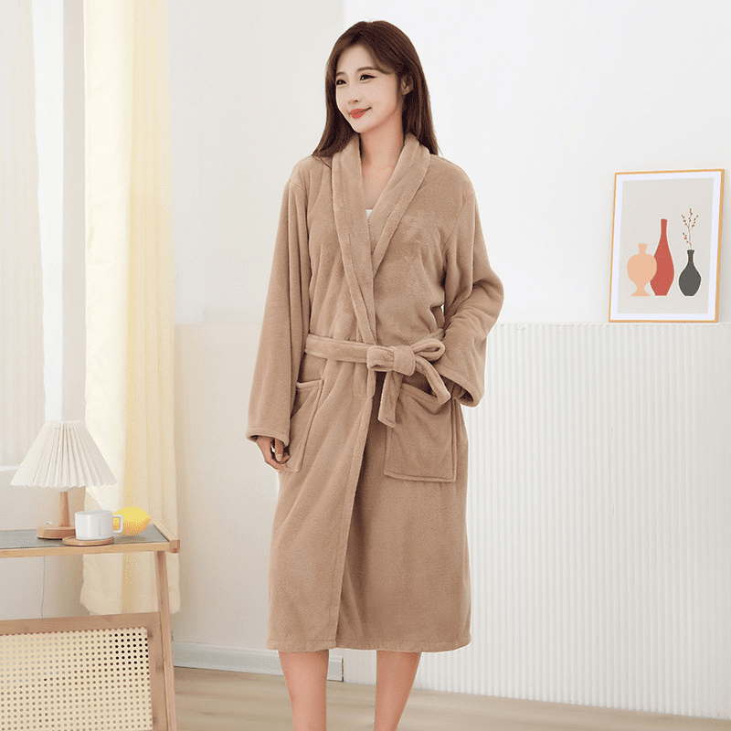 Soft Fleece Hooded Bathrobe for Women with Pockets