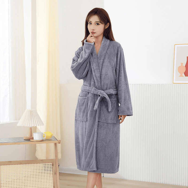 Soft Fleece Hooded Bathrobe for Women with Pockets