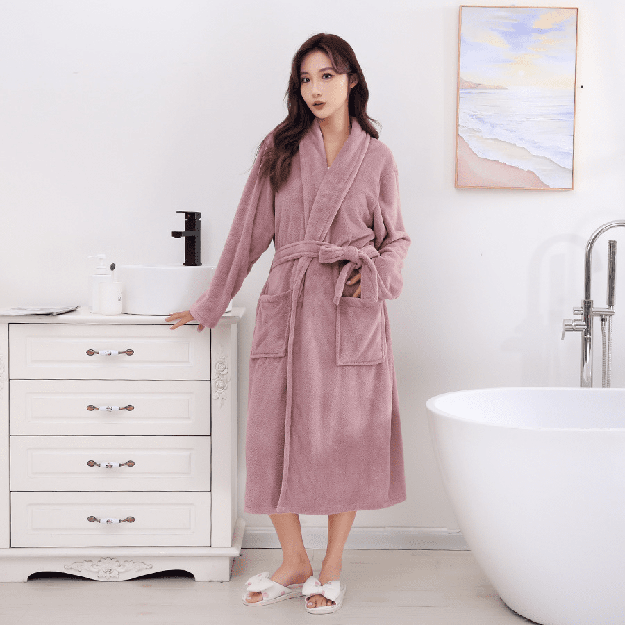 Soft Fleece Hooded Bathrobe for Women with Pockets