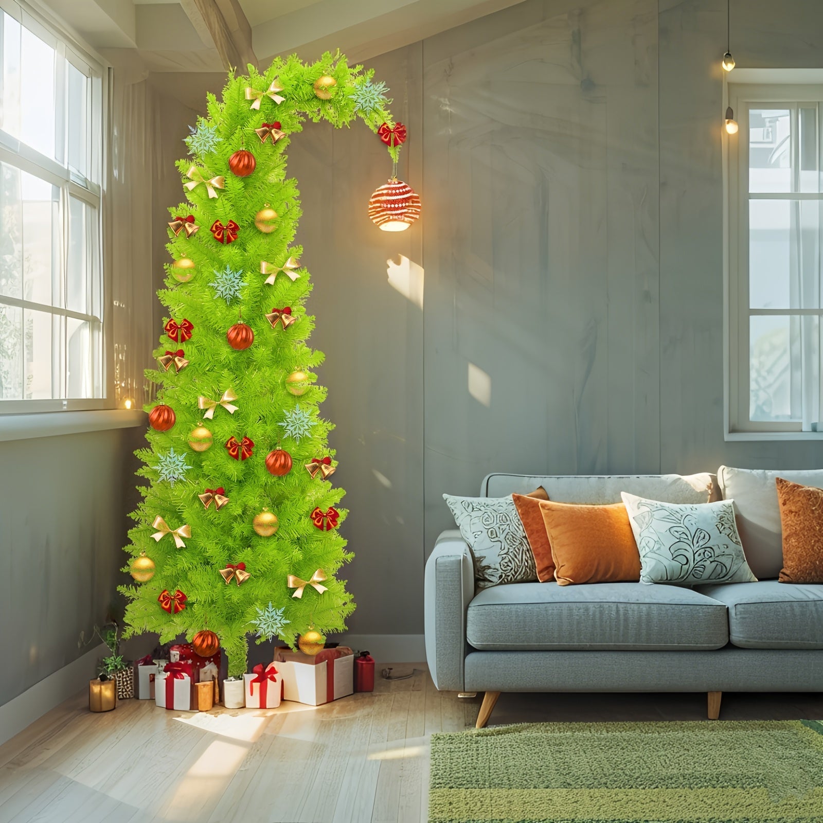 Tall Fake Xmas Tree Home Decor Plastic Standing Display - SweetyGem