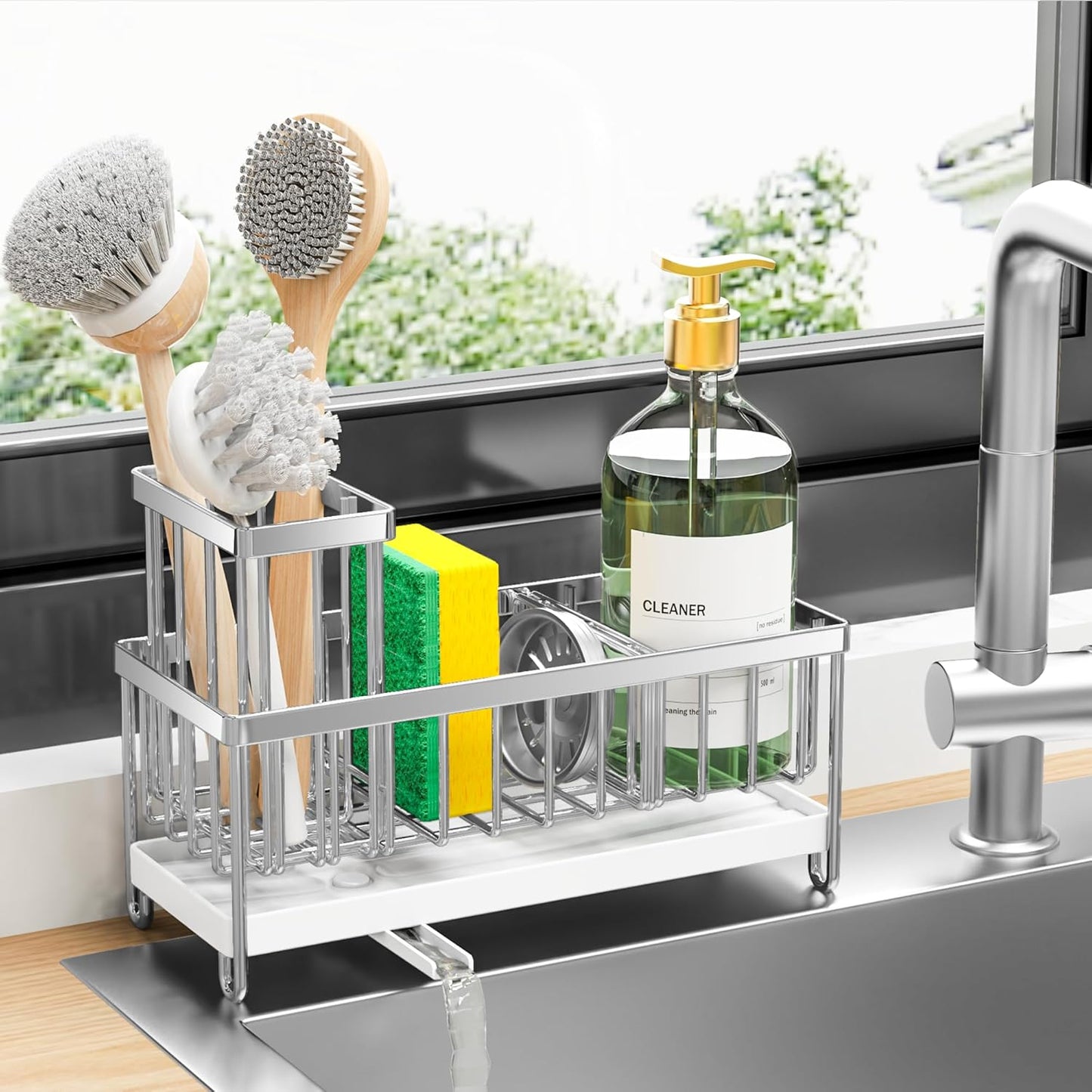 Stainless Kitchen Sink Organizer 360 Spin Caddy