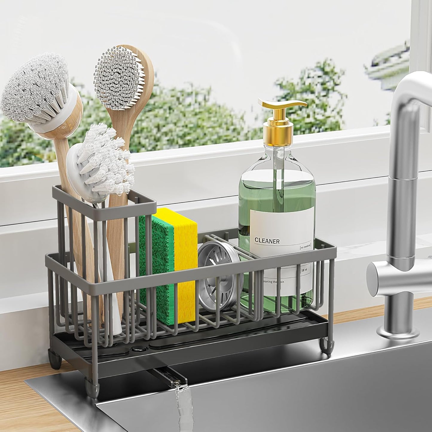 Stainless Kitchen Sink Organizer 360 Spin Caddy