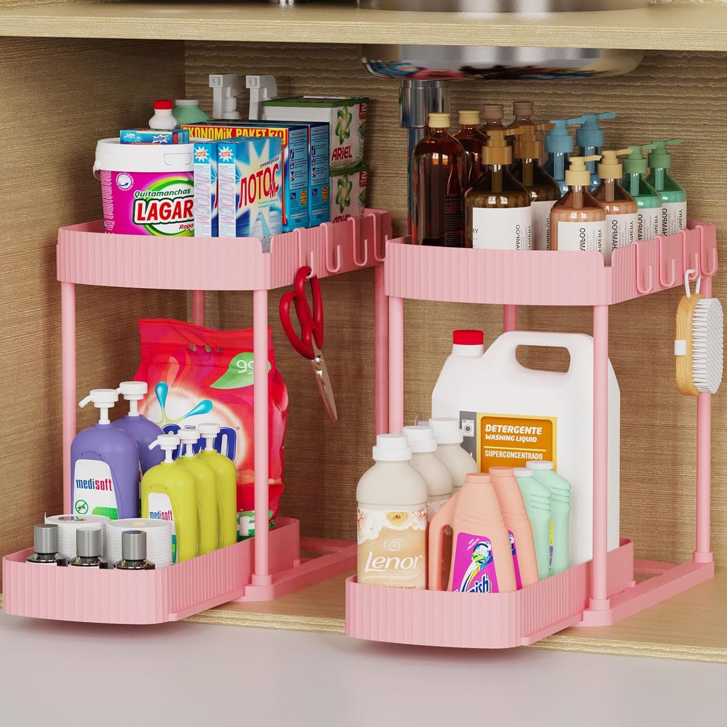 2 Pack Space Saving Under Sink Bathroom Storage Bins