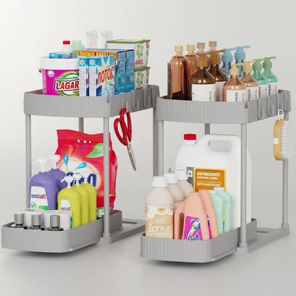 2 Pack Space Saving Under Sink Bathroom Storage Bins