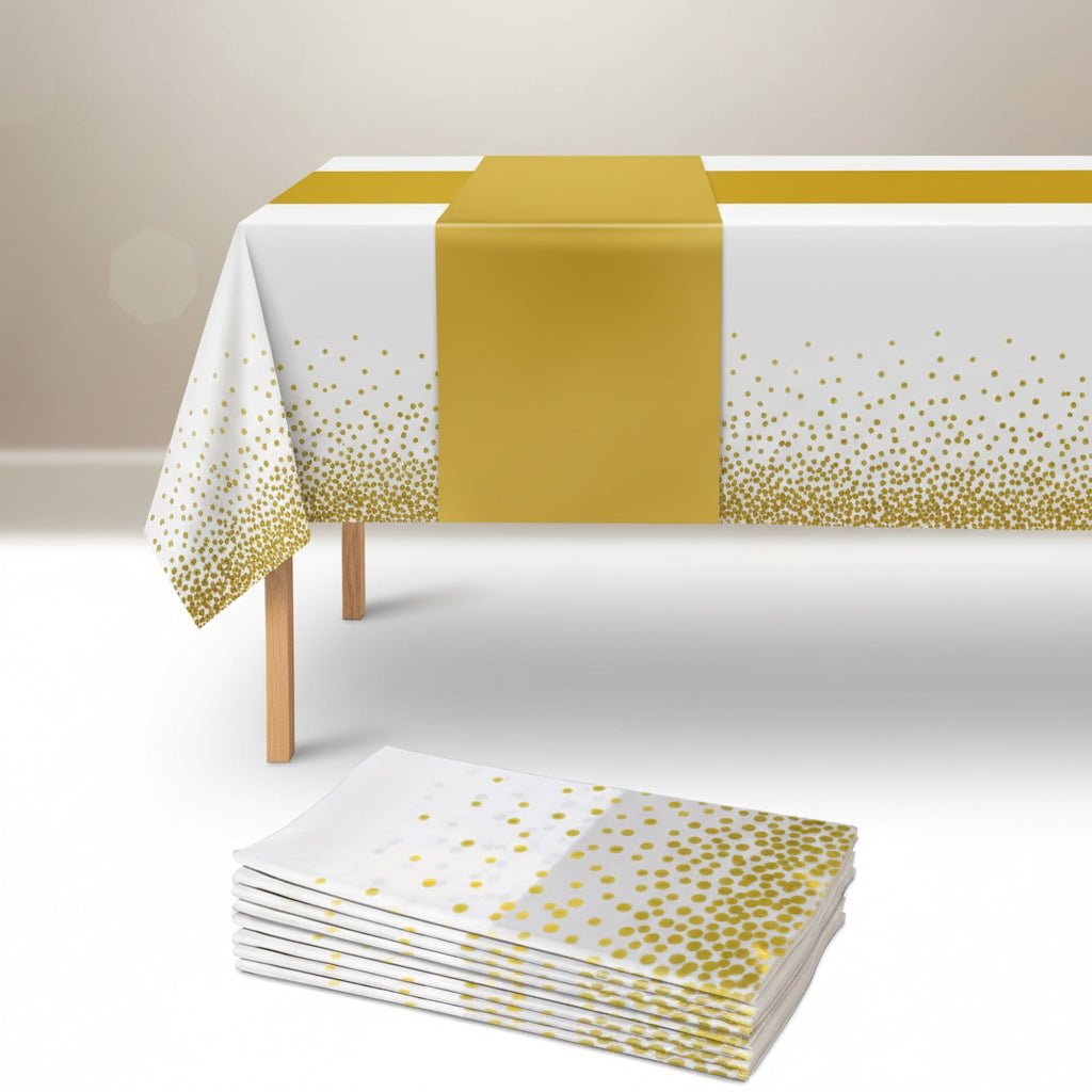 Premium Rectangular Plastic Table Cover White and Gold