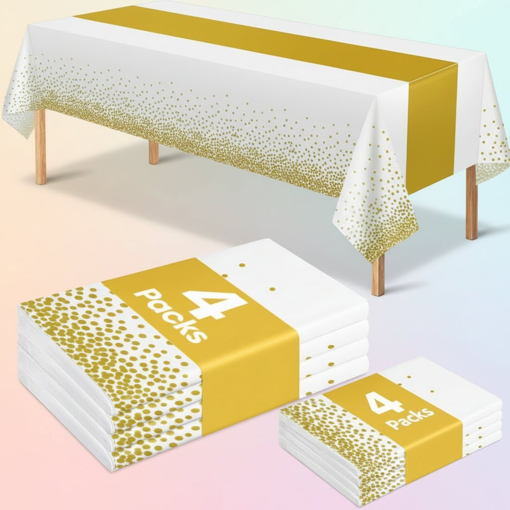 Premium Rectangular Plastic Table Cover White and Gold