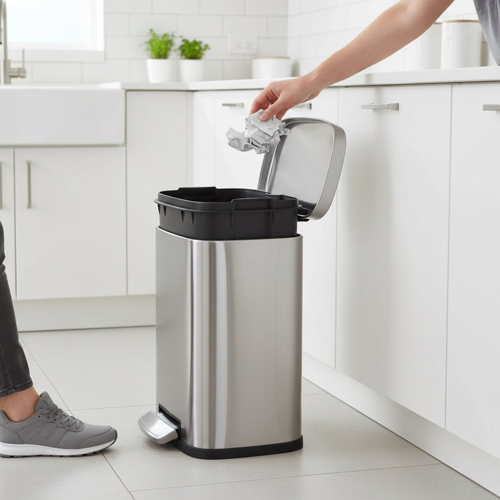 Compact Stainless Steel Bathroom Waste Bin Silent Closure - SweetyGem
