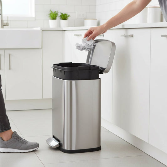 Compact Stainless Steel Bathroom Waste Bin Silent Closure - SweetyGem