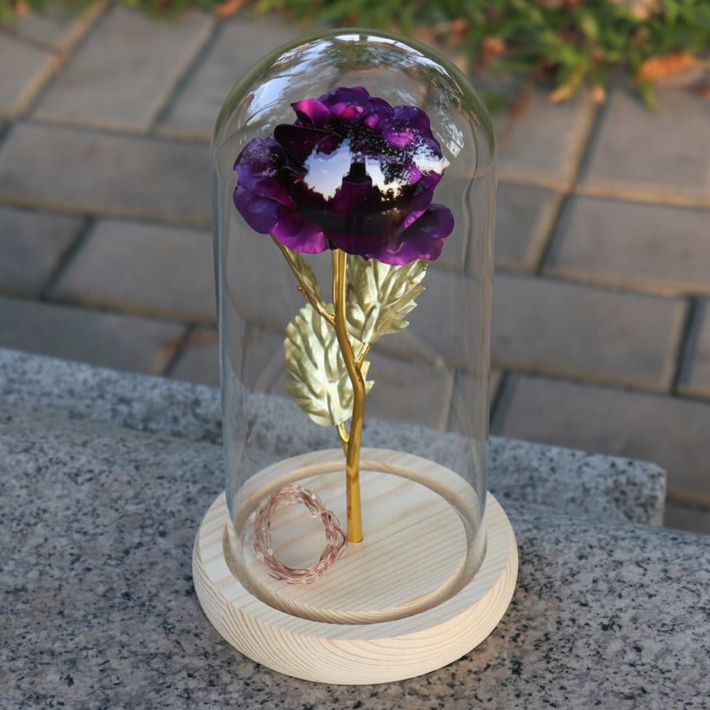 Eternal Rose Glass Table Lamp Wooden Stand