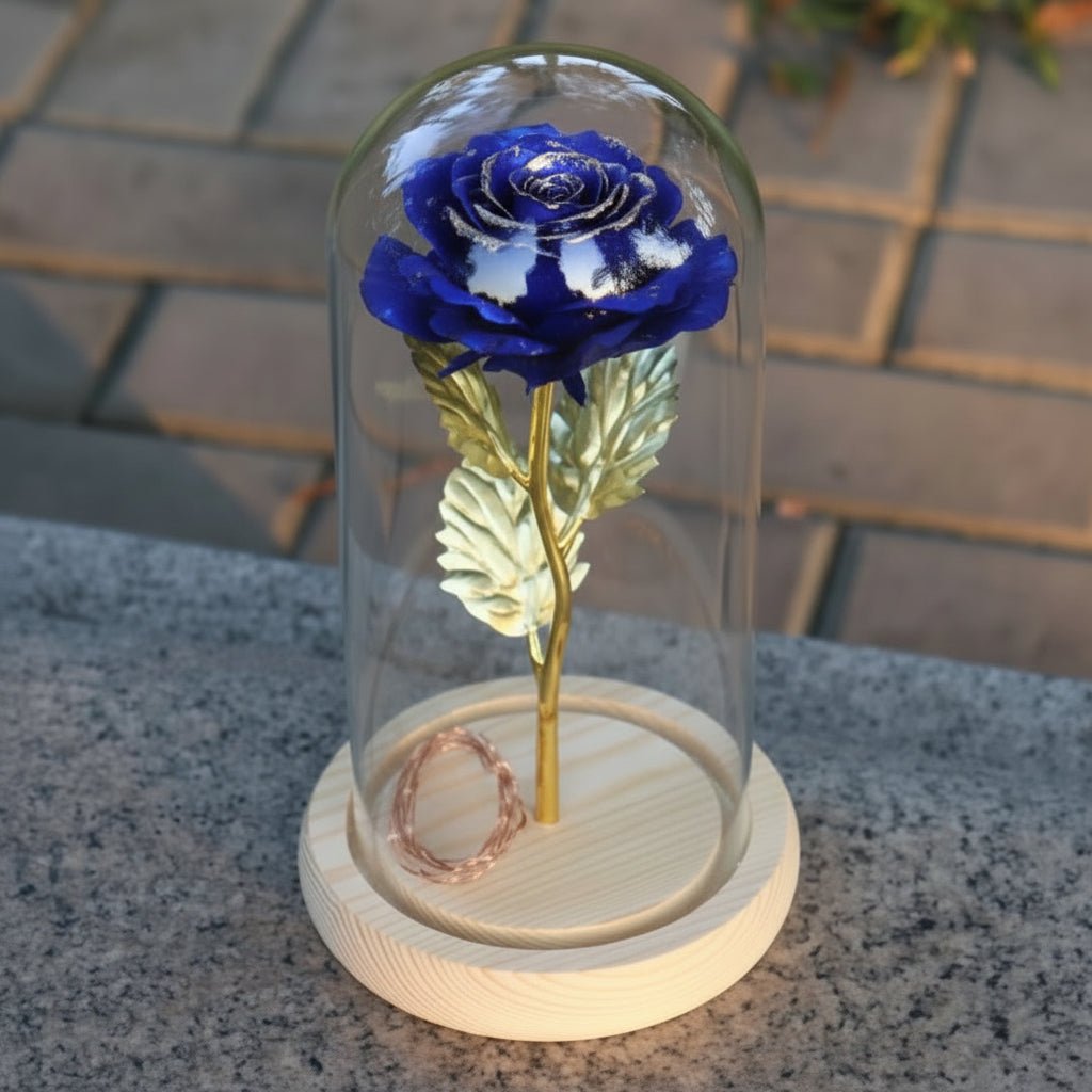 Eternal Rose Glass Table Lamp Wooden Stand