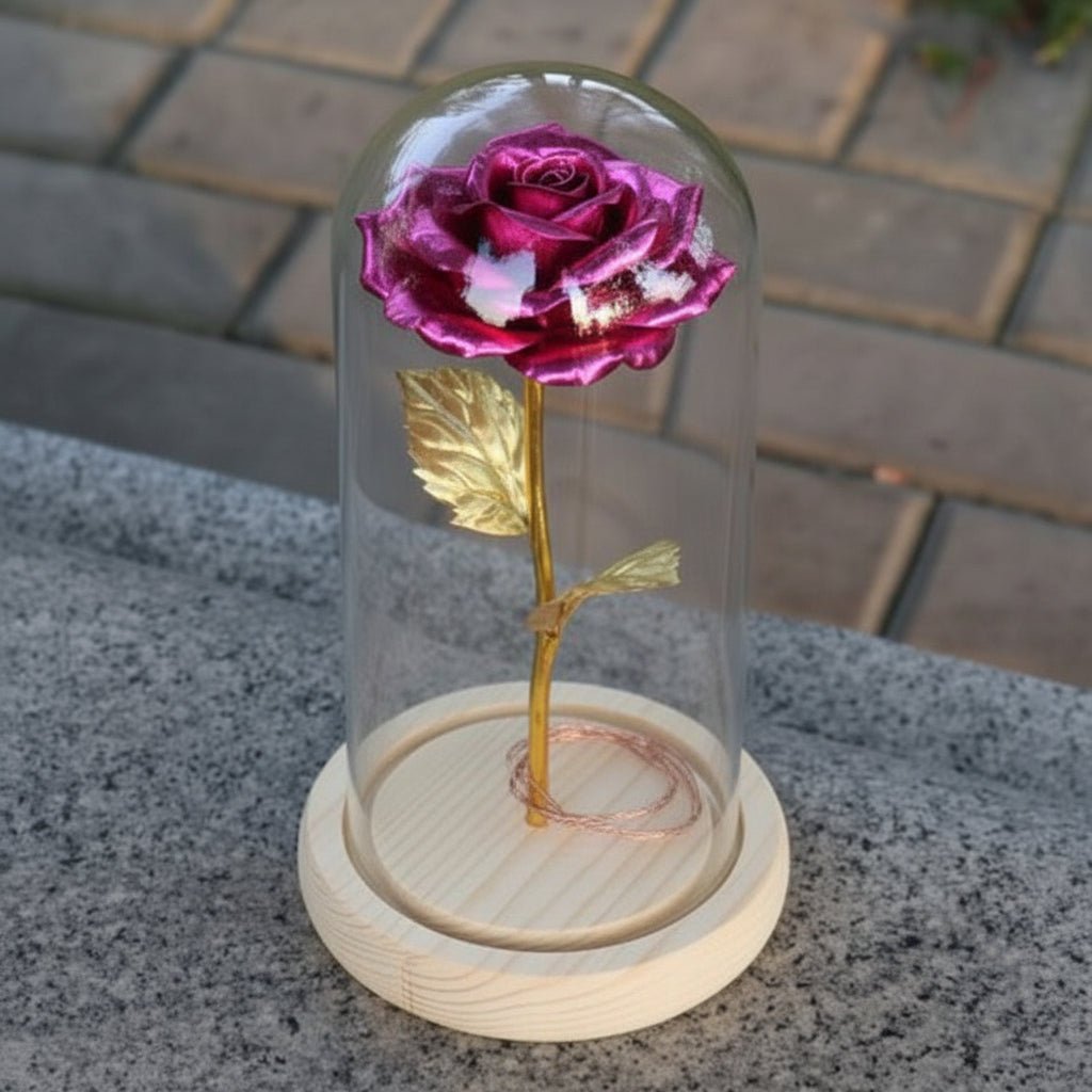 Eternal Rose Glass Table Lamp Wooden Stand