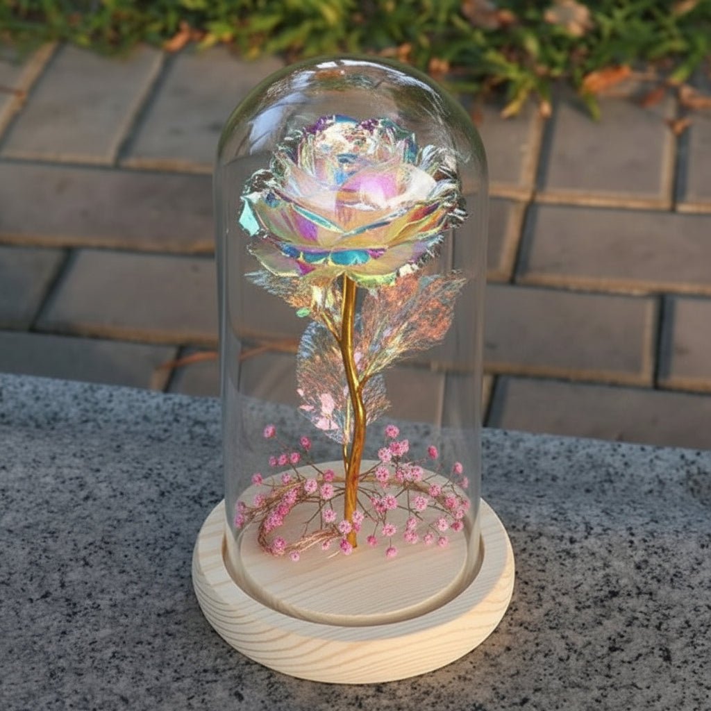 Eternal Rose Glass Table Lamp Wooden Stand