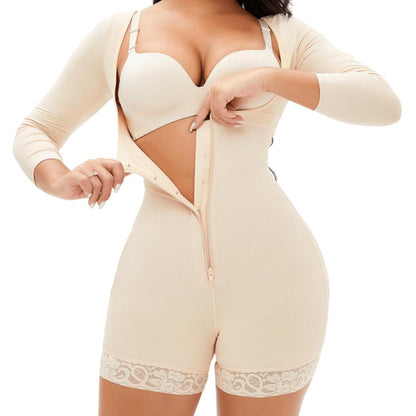 Women Long Sleeves Zipper Open Bust Shaper