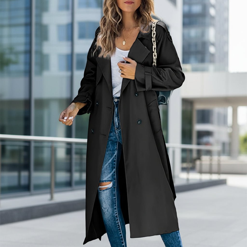Classic Double Breasted Long Womens Trench Coat - SweetyGem