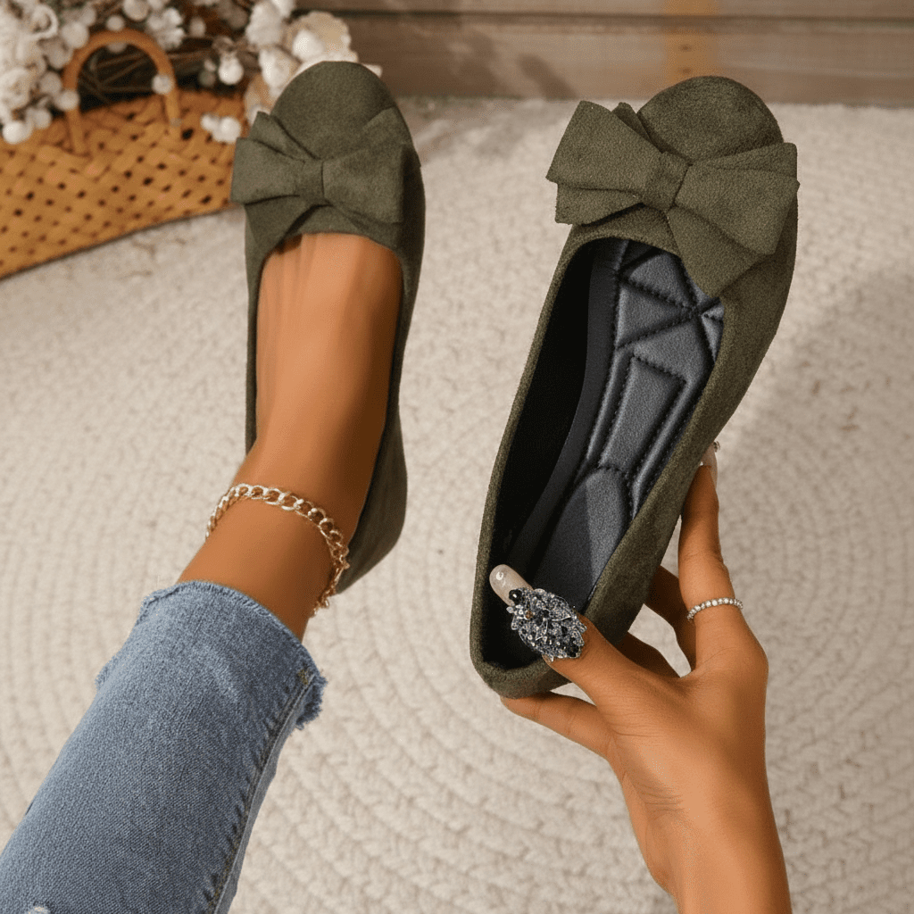 Soft Leather Ballet Shoes Women's Bow Detail Comfort Flats - SweetyGem