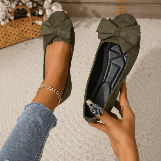Soft Leather Ballet Shoes Women's Bow Detail Comfort Flats - SweetyGem