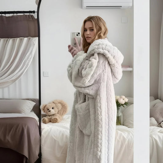 Soft Hooded Winter Robe with Pockets for Women - SweetyGem
