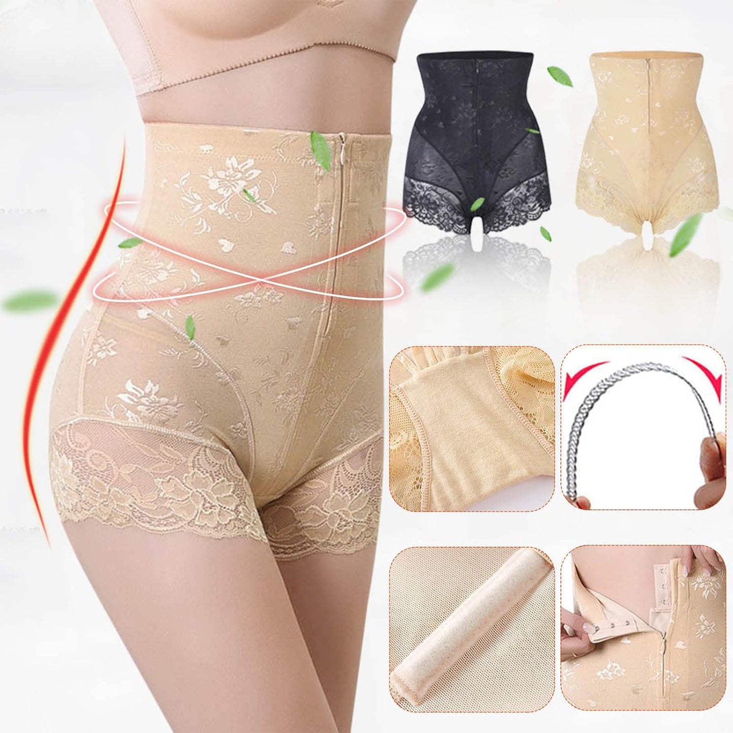 Women's Lace High Waist Slimming Panties With Zipper