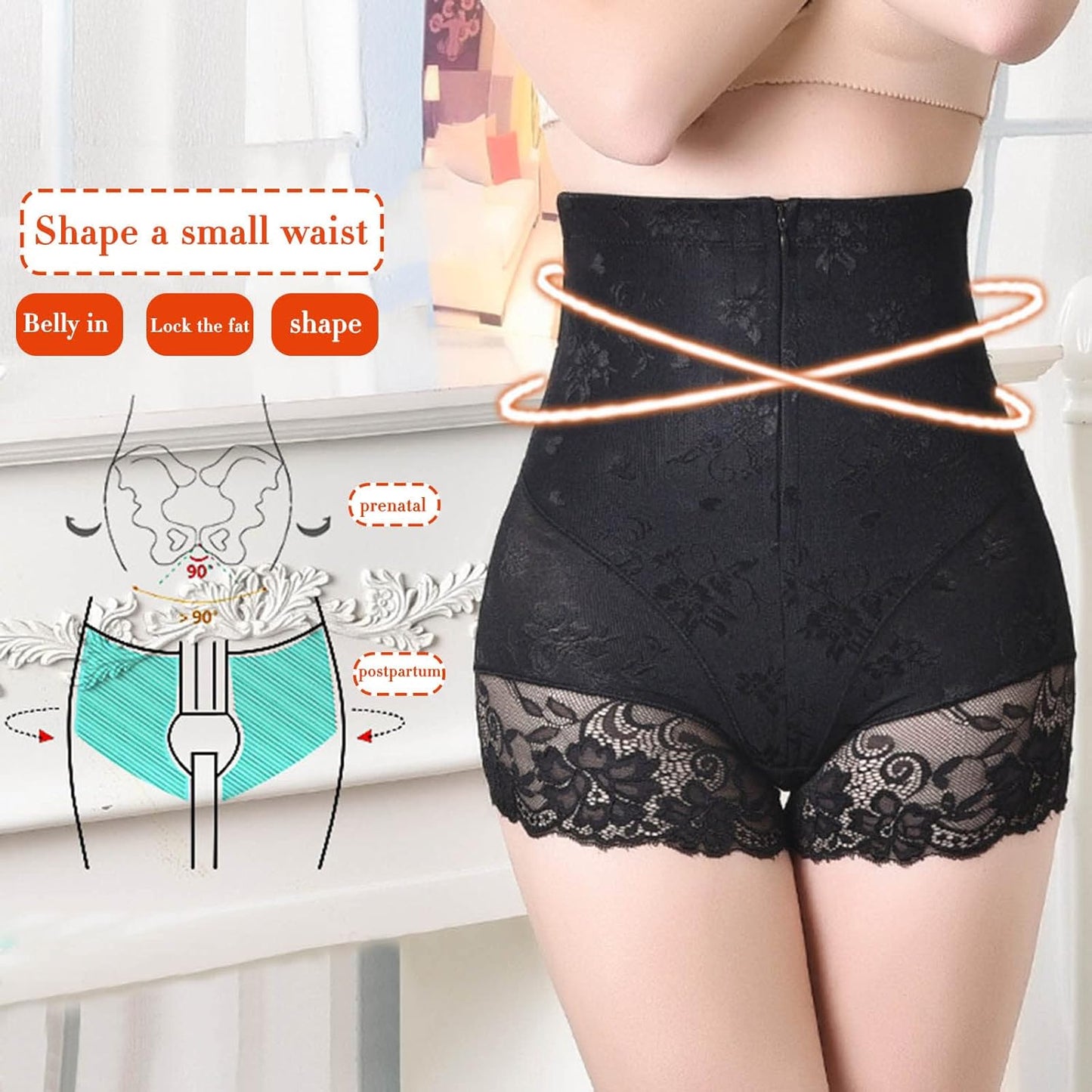 Women's Lace High Waist Slimming Panties With Zipper