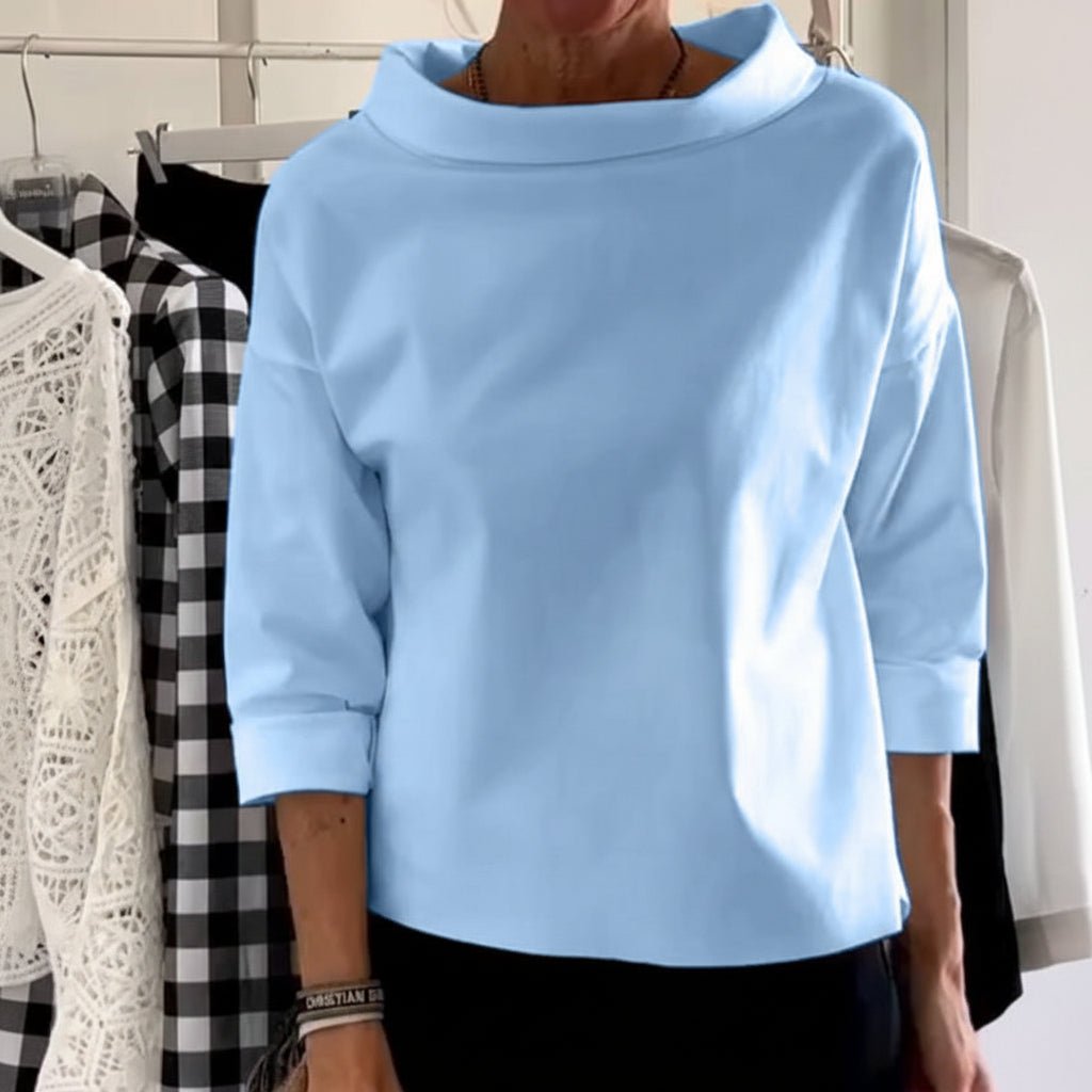 Comfy Women's Loose Fit Crew Neck Solid Blouse Top