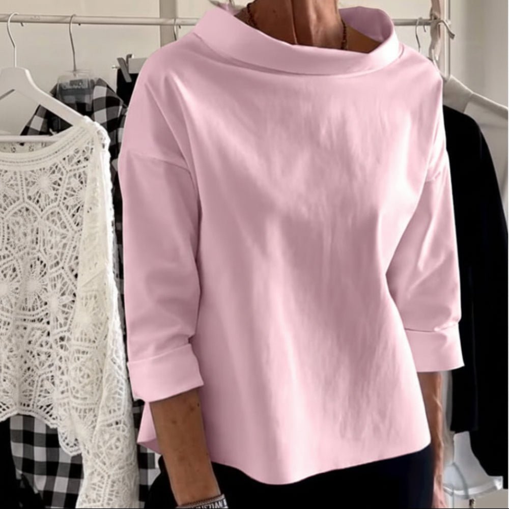 Comfy Women's Loose Fit Crew Neck Solid Blouse Top