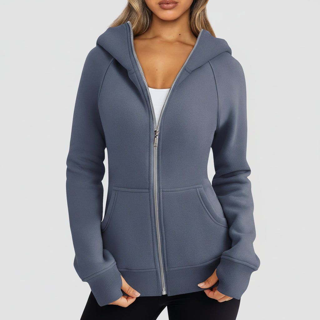 Women's Fit Zipper Hooded Sweatshirt Casual Jacket