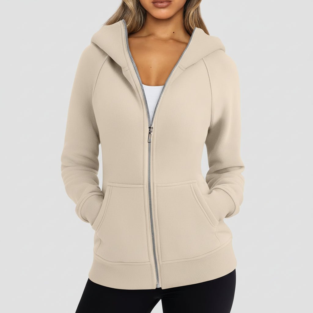 Women's Fit Zipper Hooded Sweatshirt Casual Jacket