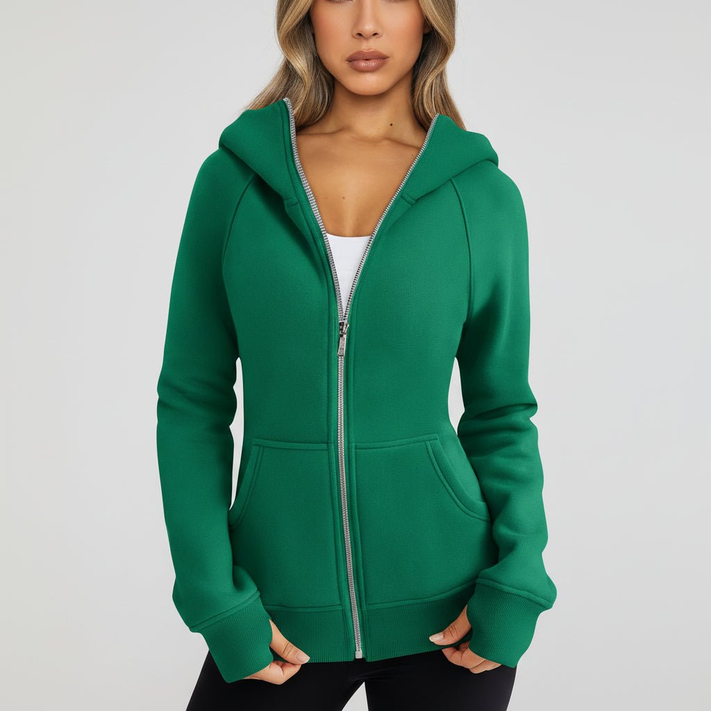 Women's Fit Zipper Hooded Sweatshirt Casual Jacket
